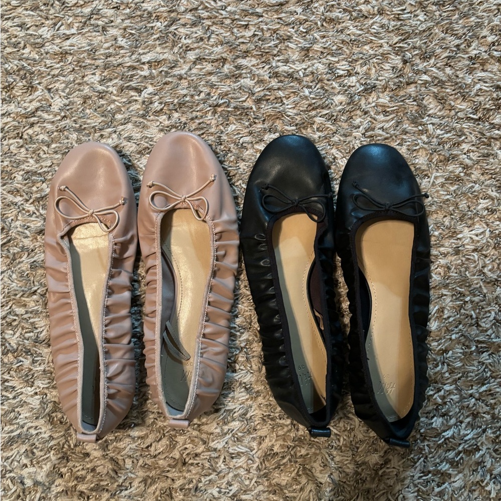 H&M Ruched Ballet Flats In Pale Pink and Black Size US 8